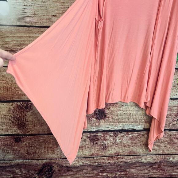 J Jill Wearever Open Front Long Cardigan Large Sweater Rayon Blend Apricot Peach - Picture 2 of 6